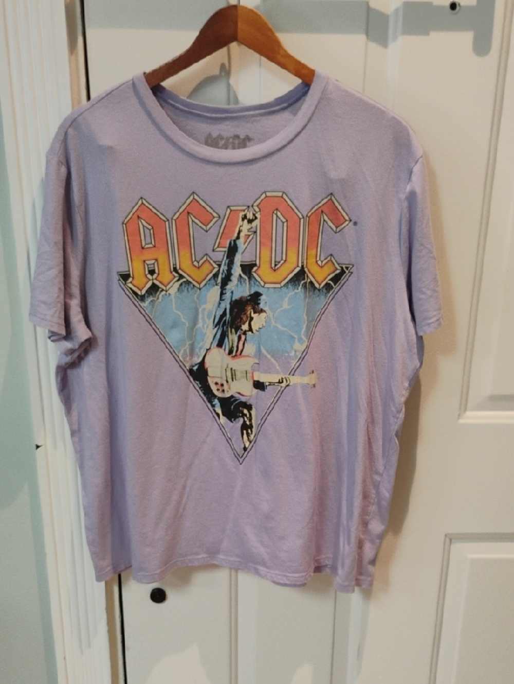 AC/DC Lavender Short Sleeve Graphic Tee with Guitar Motif